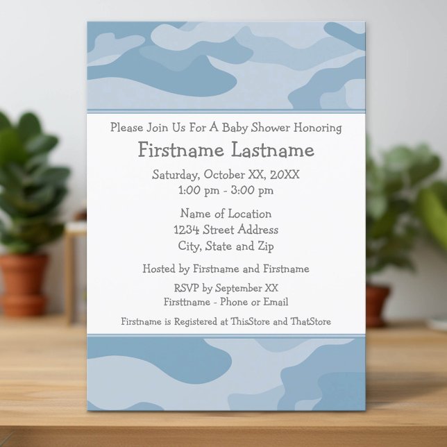 Light Blue Camo Boy Baby Shower Party - Inbjudningar (Custom Invitation with Download Option)
