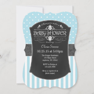 Light Blue Chalkboard Rand Baby Shower Inbjudan