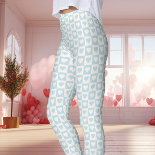 Light Blue Checkerboard Heart Valentine Leggings