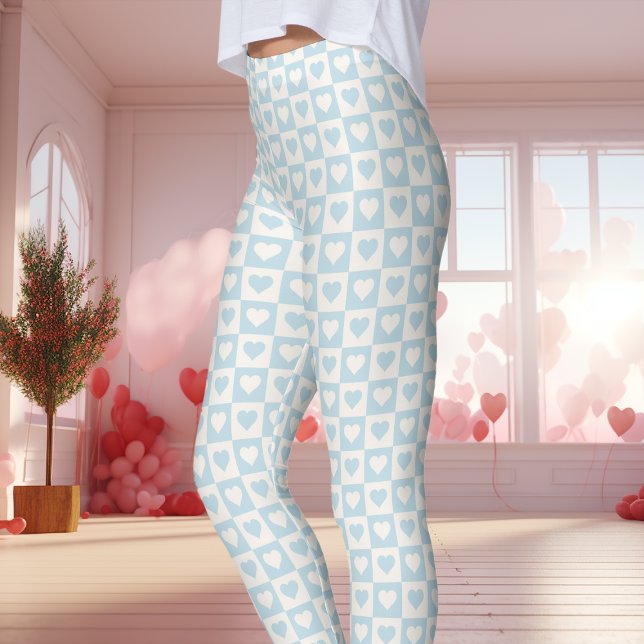 Light Blue Checkerboard Heart Valentine Leggings (Skapare uppladdad)