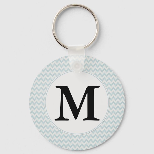 Light Blue Chevron Monogram Nyckelring (Framsida)