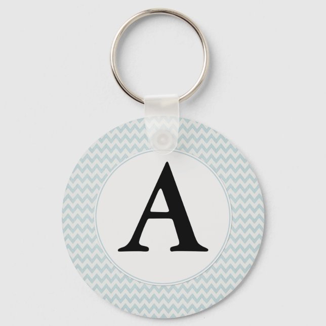 Light Blue Chevron Monogram Nyckelring (Framsida)