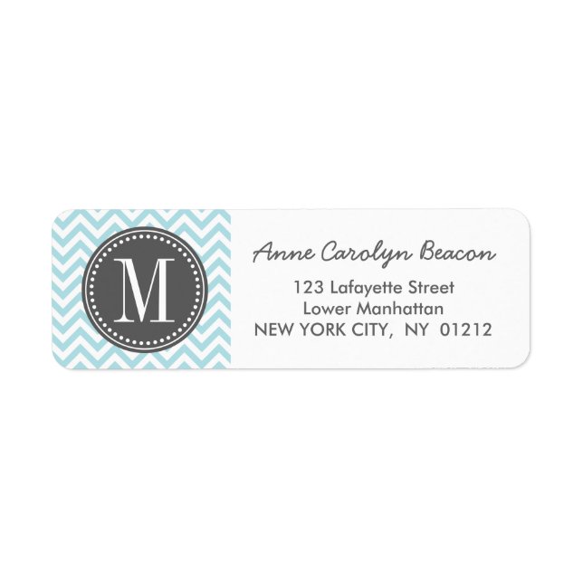 Light Blue Chevron Zigzag Personlig Monogram Returadress Etikett (Framsidan)