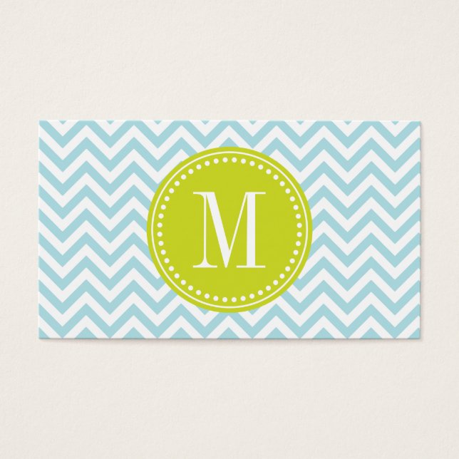 Light Blue Chevron Zigzag Personlig Monogram Visitkort (Framsidan)