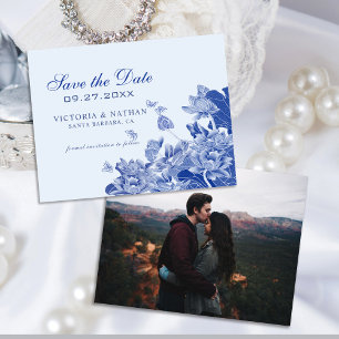 Light Blue Chinoiserie Photo Bröllop spara datum