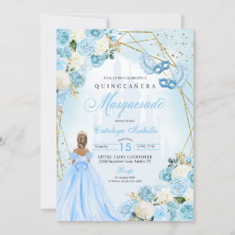 Light Blue Cinderella MasqueraQuinceanera Inbjudningar