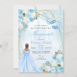 Light Blue Cinderella MasqueraQuinceanera Inbjudningar