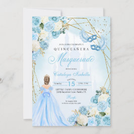 Light Blue Cinderella MasqueraQuinceanera Inbjudningar