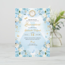 Light Blue Cinderella Princess Dress Quinceanera Inbjudningar