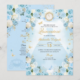 Light Blue Cinderella Princess Dress Quinceanera Inbjudningar