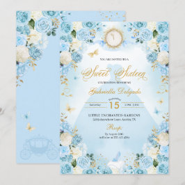 Light Blue Cinderella Princess Dress Sweet 16 Inbjudningar