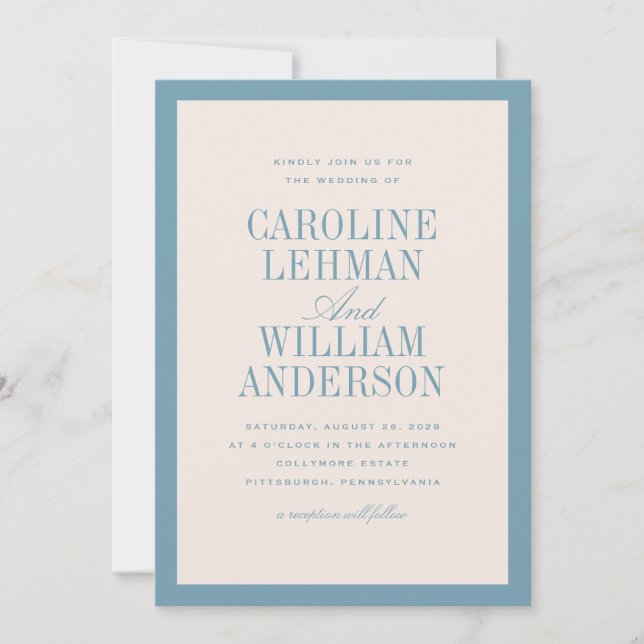 Light Blue Classic Elegant Wedding  Invitation Inbjudningar (Framsida)