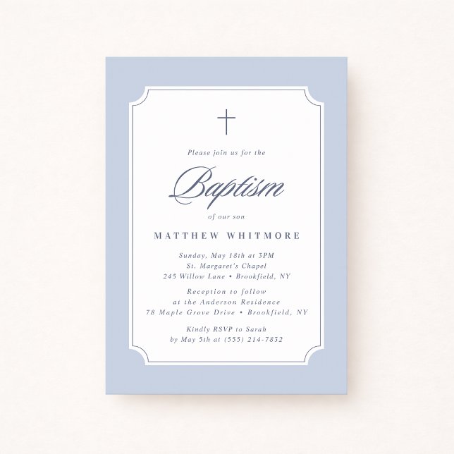 Light Blue Clipped Corners Baptism Invitation Inbjudningar (Skapare uppladdad)