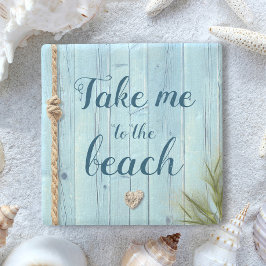 Light Blue Coastal Rustic Wood Ta mig till Beach Stenunderlägg