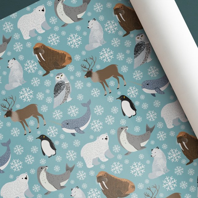  Light Blue Cute Winter Animal Christmas Birthday Presentpapper (Skapare uppladdad)