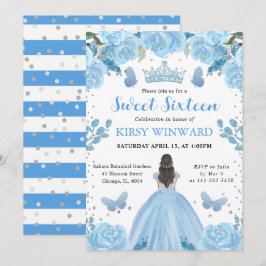 Light Blue Dress Brunette Princess Sweet 16 Inbjudningar