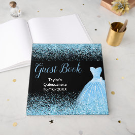 Light Blue Dress Faux Glitter Quinceanera Gästböcker