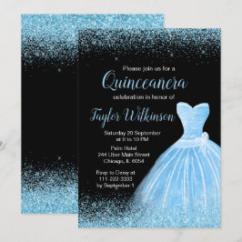 Light Blue Dress Faux Glitter Quinceanera Inbjudningar