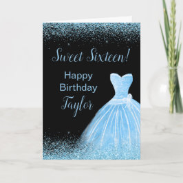 Light Blue Dress Faux Glitter Sweet 16 Birthday Kort