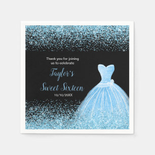 Light Blue Dress Faux Glitter Sweet 16 Birthday Pappersservett