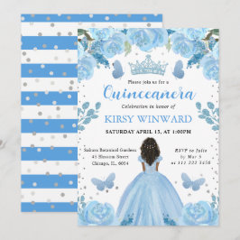 Light Blue Dress Mörk Skin Princess Quinceanera Inbjudningar