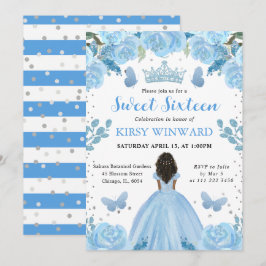 Light Blue Dress Mörk Skin Princess Sweet 16 Inbjudningar