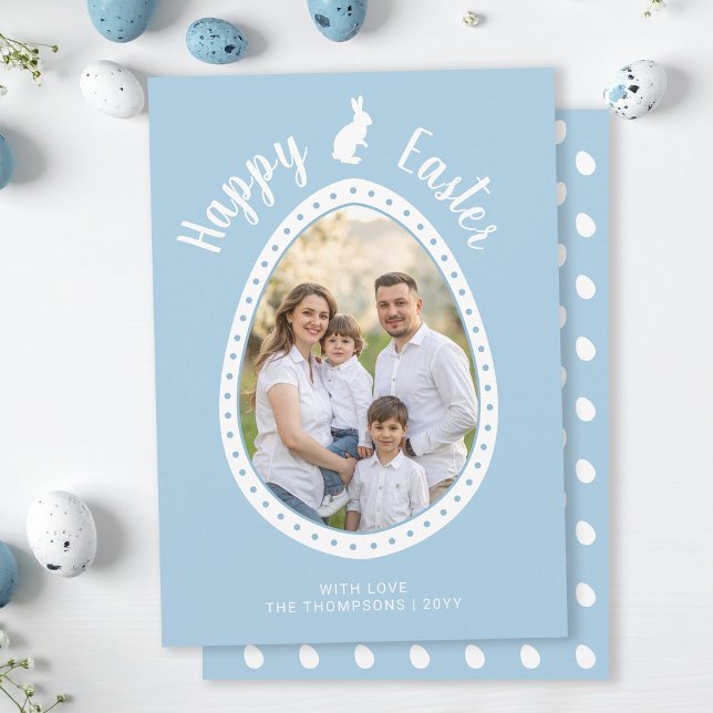 Light Blue Easter Egg Shape With Photo And Bunny Kort (Skapare uppladdad)