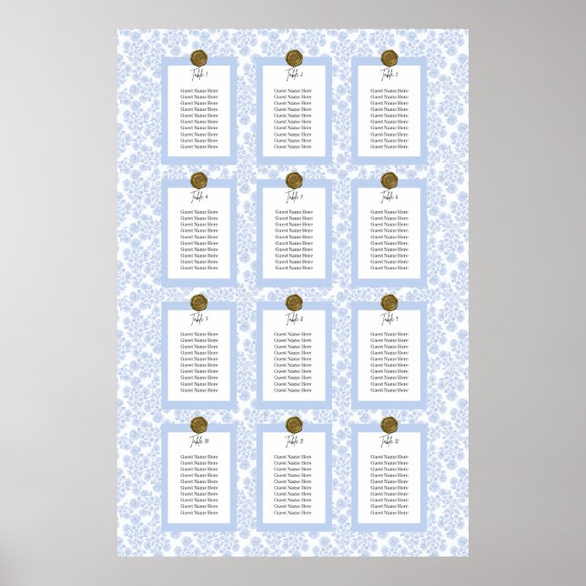 Light Blue Elegant Floral Toile Seating Chart Poster (Framsidan)