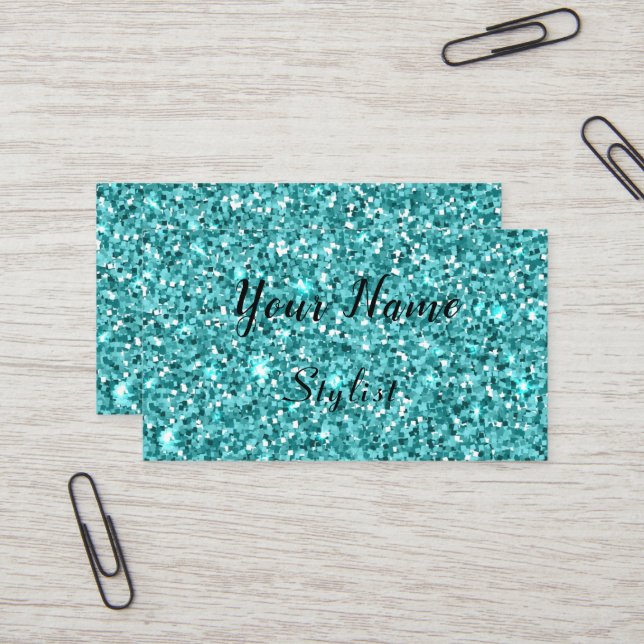 Light Blue Faux Glitter Visitkort (Fram/Back In Situ)