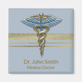 Light Blue Faux guldfoil Rand Medical Caduceus Magnet