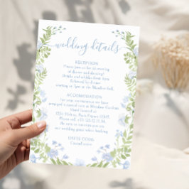 Light blue floral Boho Chic Wedding Details Cards Tilläggskort