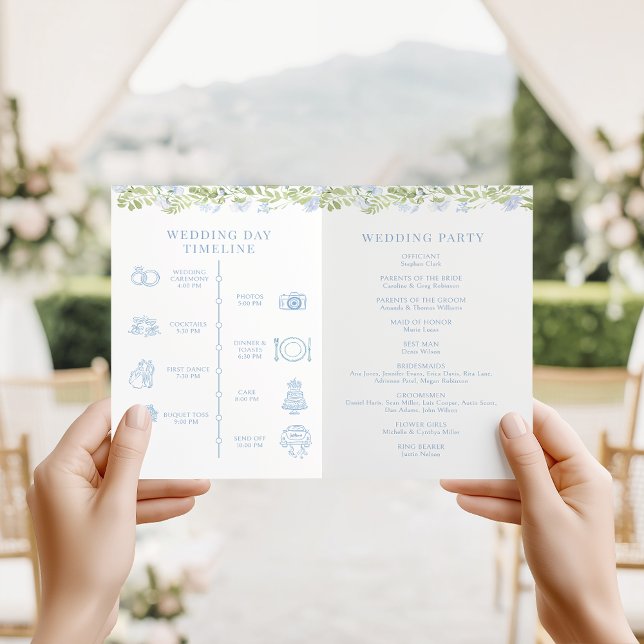 Light Blue Floral Chic Wedding Foldable Program (Skapare uppladdad)