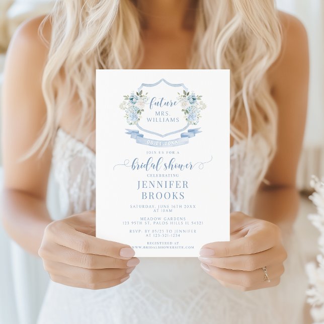 Light Blue Floral Crest French Bridal Shower Inbjudningar (Skapare uppladdad)