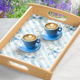 Light Blue Floral Geometric Coastal Kitchen Frukostbricka