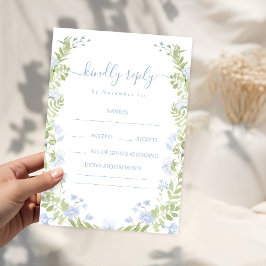 Light Blue Floral Greenery Wedding RSVP Cards Tilläggskort