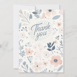 Light Blue Floral Thank you card - note card  Julkort