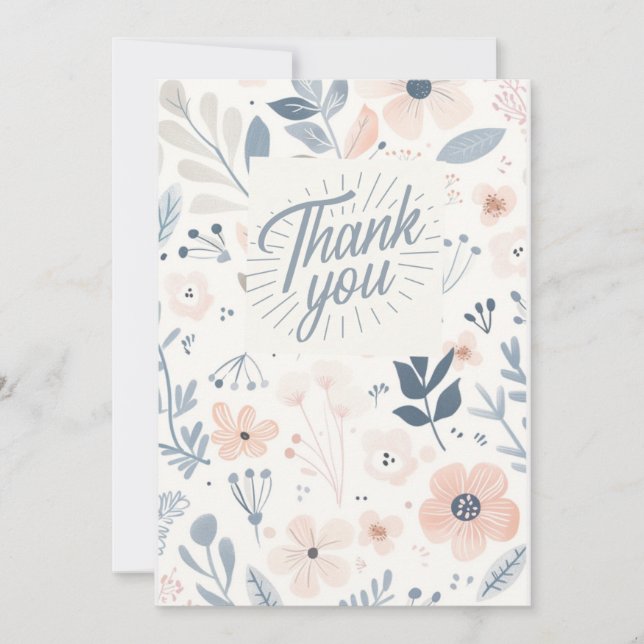 Light Blue Floral Thank you card - note card  Julkort (Framsida)