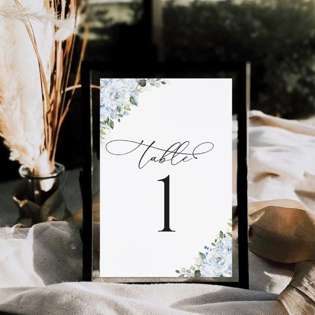 Light Blue Floral Wedding Table Number Card (Skapare uppladdad)