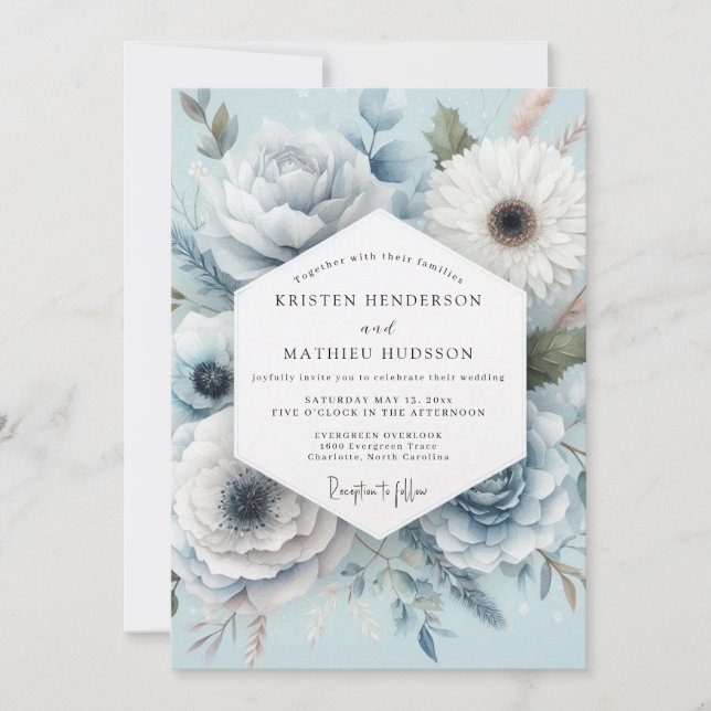 Light Blue Floral Whimsical Wedding Inbjudningar (Framsida)