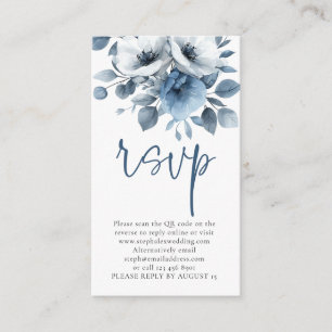 Light Blue Florals Script QR Code Wedding RSVP Tilläggskort