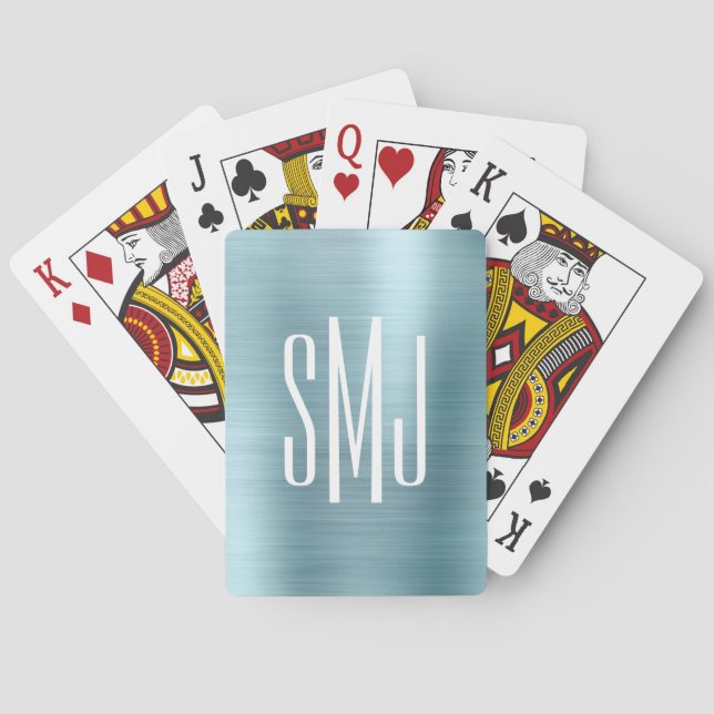 Light Blue Foil Tre Brev Monogram Casinokort (Baksidan)