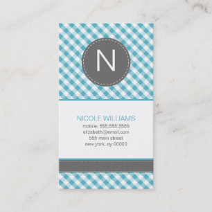 Light Blue Gingham Mönster Monogrammed Visitkort