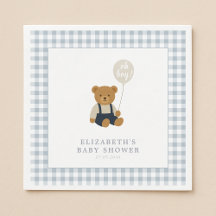 Light Blue Gingham Nalle Baby dusch