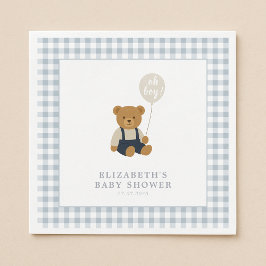 Light Blue Gingham Nalle Baby dusch Pappersservett