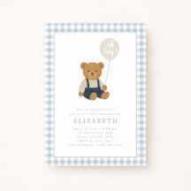 Light Blue Gingham Nalle Baby Shower