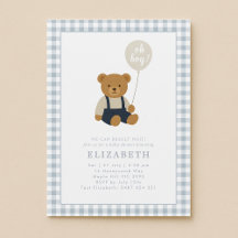 Light Blue Gingham Nalle Baby Shower