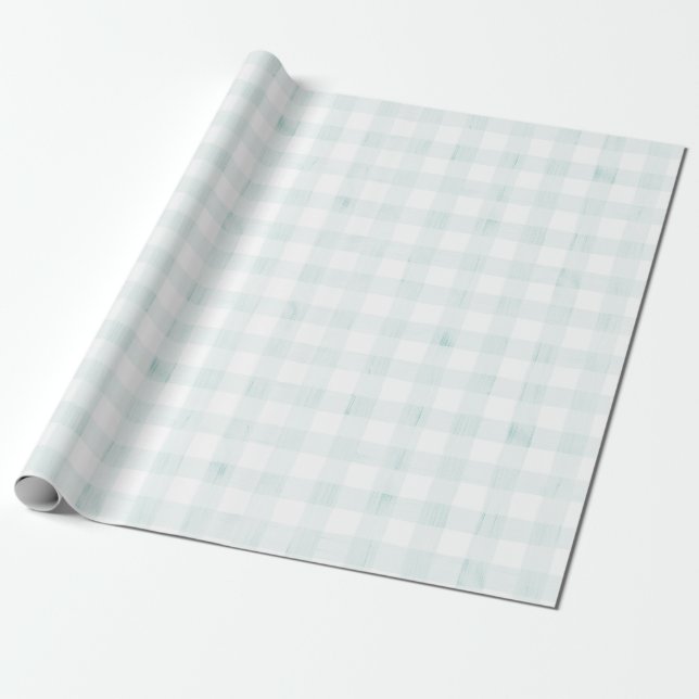 Light Blue Gingham Watercolor Presentpapper (Utrullad)
