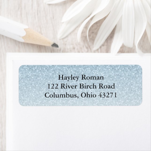 Light Blue Glam Glitter Anpassningsbar Returadress Etikett (Insitu)