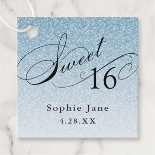 Light Blue Glam Glitter Sweet 16 Personliger Gåvor Etiketter