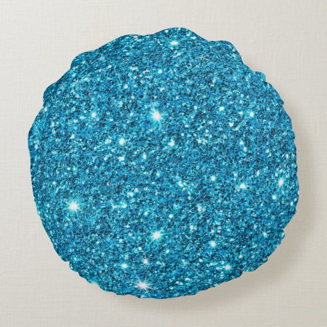 Light Blue Glitter Round Dekorativ kudde (Baksidan)
